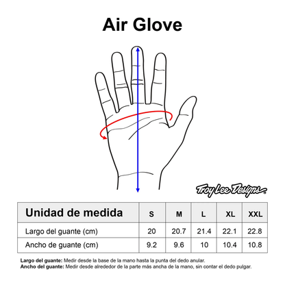 Tabla de tallas — Guante Air Glove Mono Naranja Troy Lee