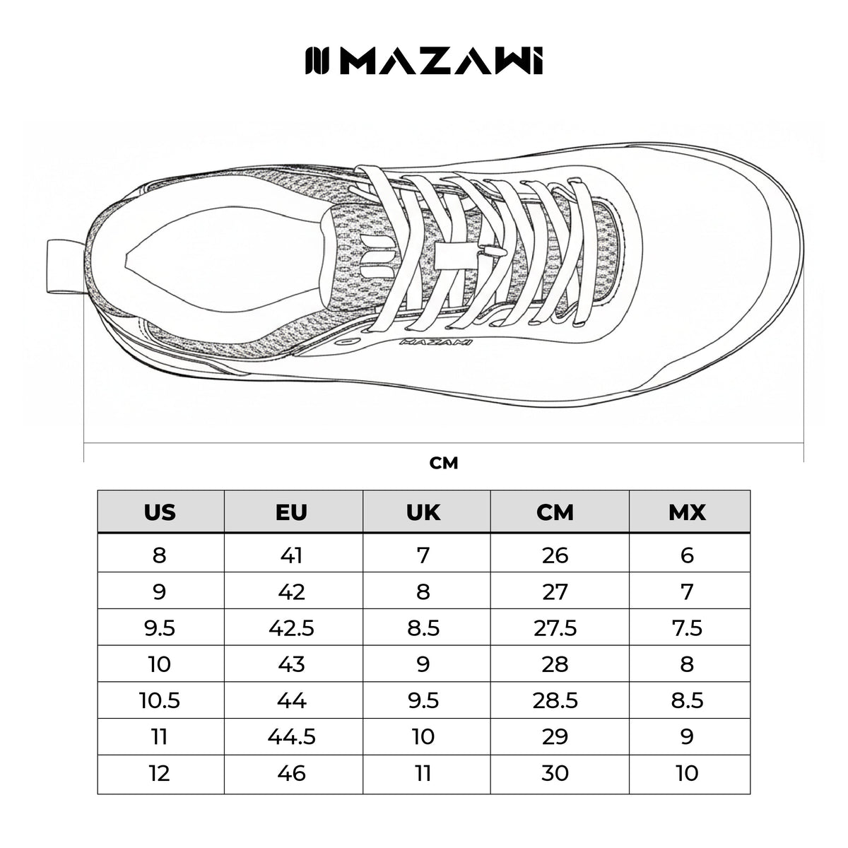 Tabla de tallas — Tenis Mazawi Taita Pro MTB Flat