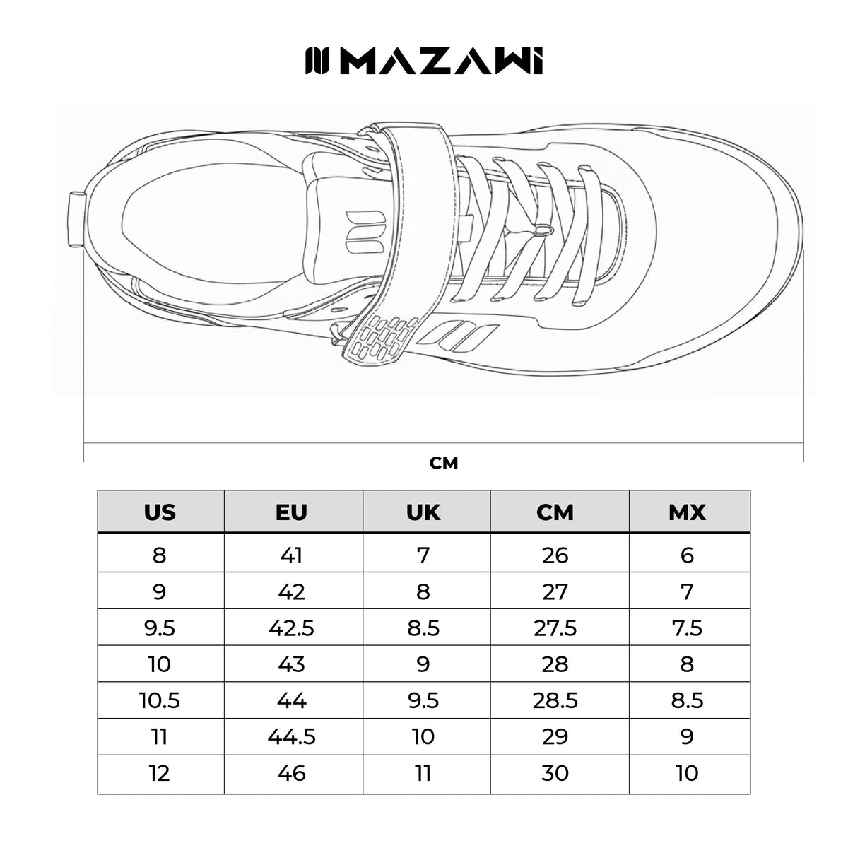Tabla de tallas — Tenis Mazawi Yukan Pro MTB Clip