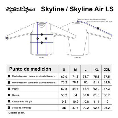 Tabla de tallas — Jersey manga larga para MTB Skyline Pro Air; Ridgeline Stone